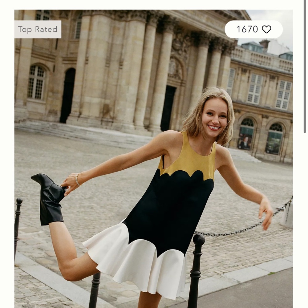 Maeve Anthropolgie Black and White Dress with Gold Accents